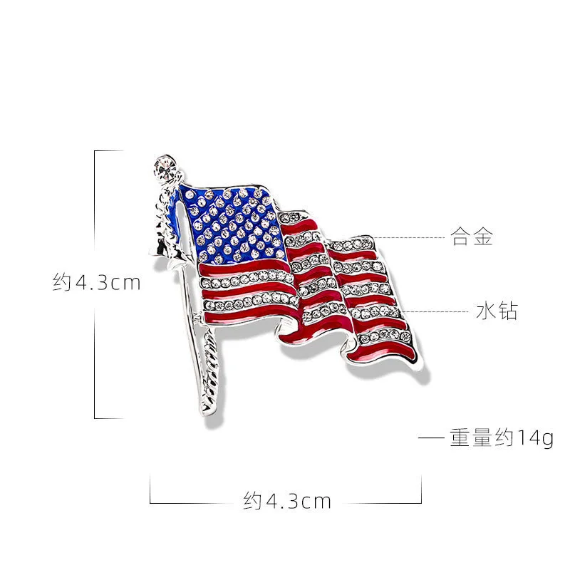 Enamel Crystal Waving USA American Flag Patriotic Corsage Brooch Pin for Clothes Scarf Bag Hat American Flag Brooches Lapel Pin
