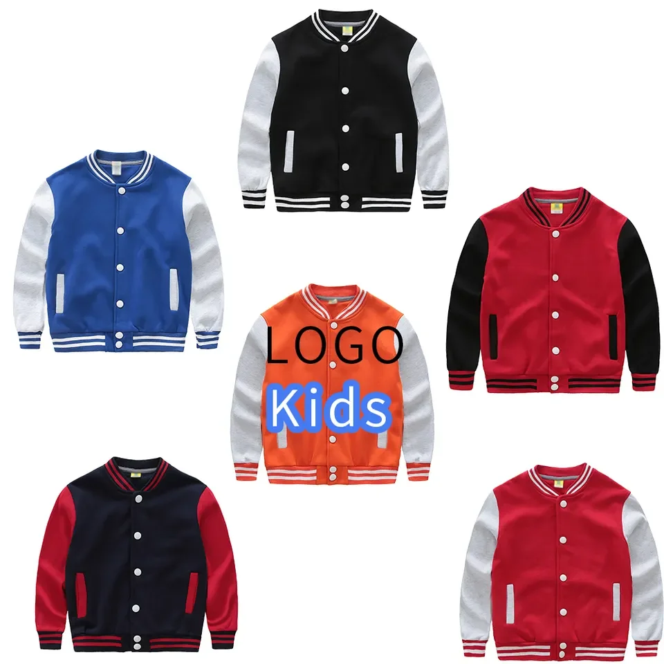 Kid Varsity Jackets With Leather Sleeves Letterman Bomber Jacket Wholesale Blank Boys Kids Baseball Jacket