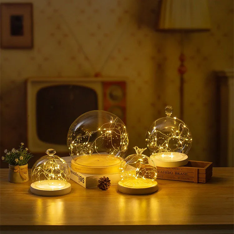 Factory Direct Round Led Glass Dome clear preserved rose Wedding Decoration Glass Dome