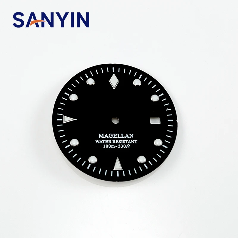 black arabic metal dials custom logo watch dial maker parts markers high quality luminous luxury 28.5 29 mm watch dial face nh35