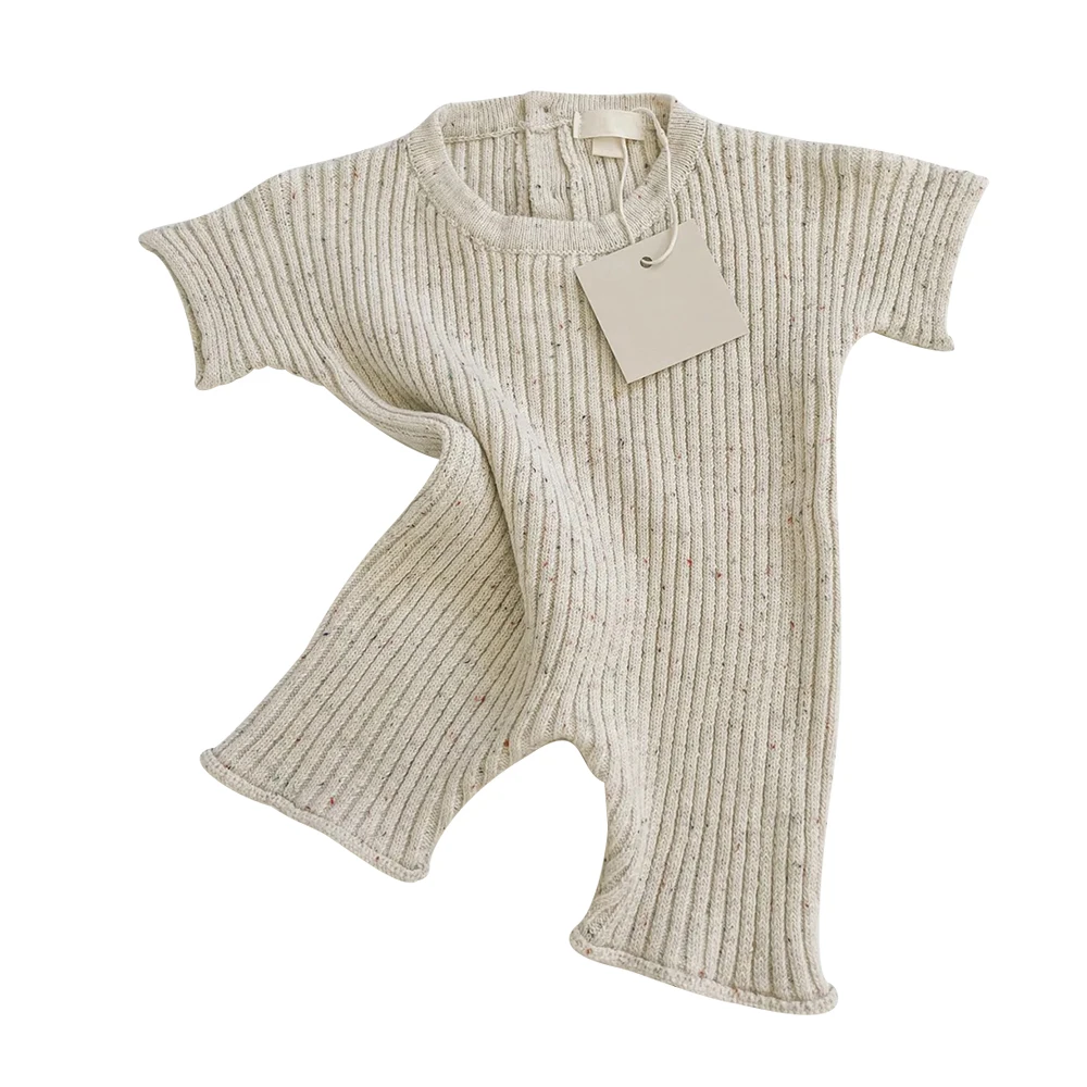 100% Cotton Plain Baby Romper Sweater Knitted Newborn Baby Clothes Short Sleeve Jumpsuit