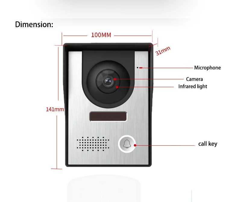 Wired Video Intercom 7' Key Screen Video Door Phone Intercom Access Control System Doorbell Camera Night Vision