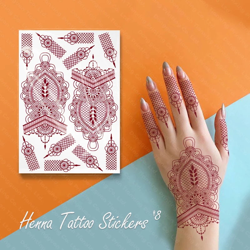 Brown Red Waterproof Rose Flower Finger Temporary Henna Tattoo Stickers For Ladies