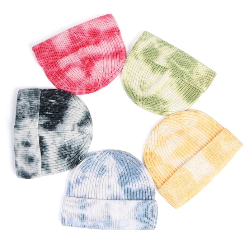 
2021 wholesale winter high quality fashion beanie hat trendy warm knitted hat unisex knitted cap tie dye beanie 