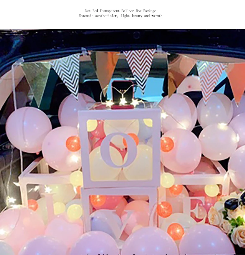 Лидер продаж, розовый и белый картонный декор для вечеринки, прозрачная коробка для воздушных шаров в честь рождения ребенка