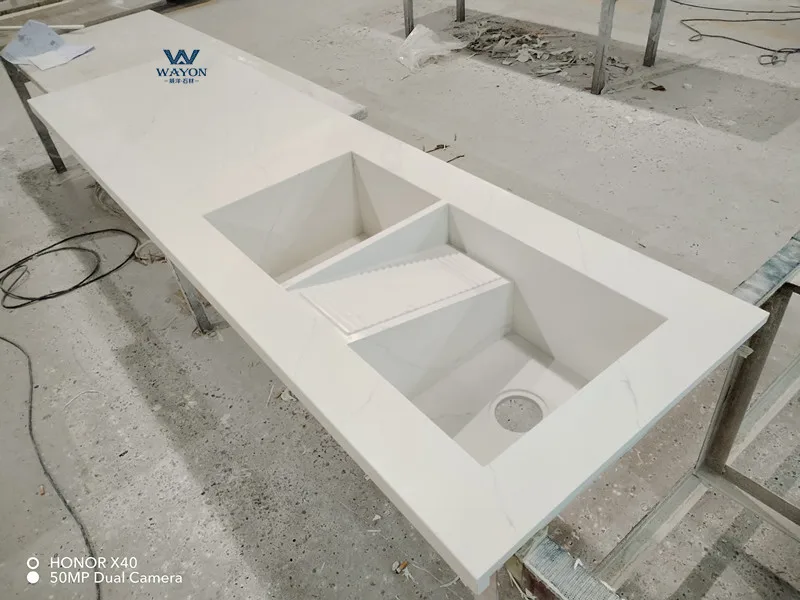 Wayon Zero Silica Summerly Quartz island white calacatta stone quartz slab price counter tops artificial quartz stone