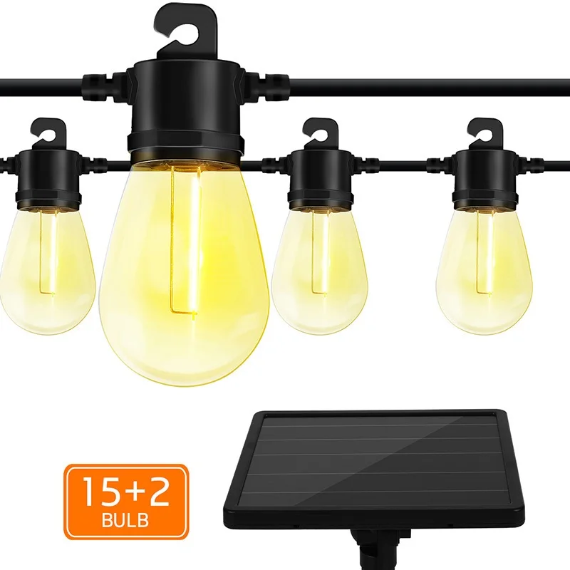 
Outdoor Dark Sensor Light String Solar Filament LED 15 Bulb String Light 