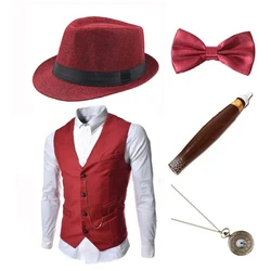 Ecowalson 1920s мужские Гэтсби гангстера костюм с жилетом набор аксессуаров, фетровая шляпка шерстяная шапка