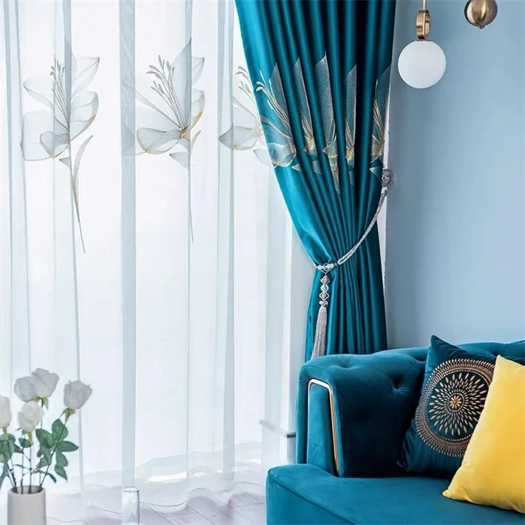 Luxury Style Embroidered Blackout Curtains Embroidery Window Modern Style Curtains for The Living Room