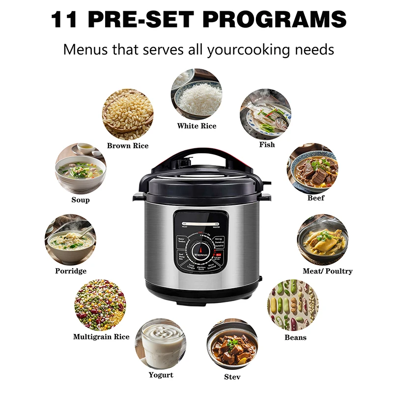 Multifunctional Pressure Cooker 10-in-1 Stainless Steel Programmable Cooking Modes