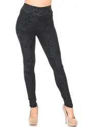 Wholesale High Waist Black Color Paisley Floral Prints Buttery Soft 92 Polyester 8 Spandex Fashion Leggings for Women