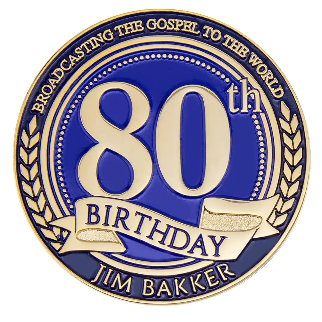 Christianity Challenge Coin Custom Broadcasting The Gospel To The World 80th Birthday Jim Bakker Copper Bronze Challenge Coin
