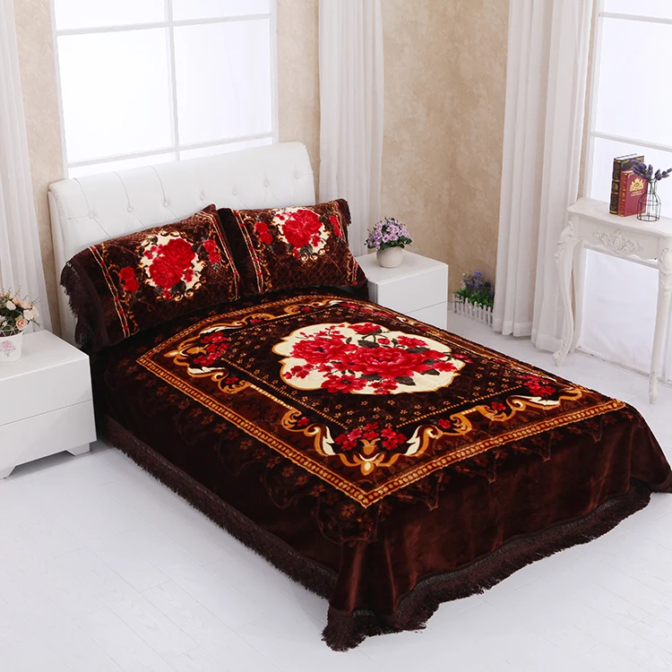 JOYDAY Super Luxury Printed Adult Raschel Mink Bedding Sets Designer Muslin Blanket Set For Full Bed