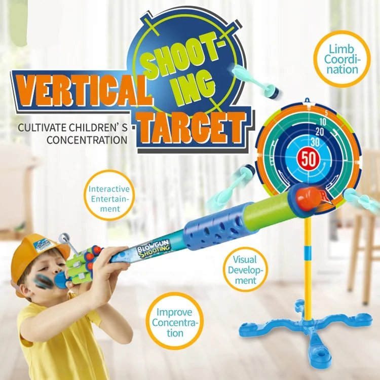 Kids Blowgun Shooting Target Toy With Adhesive Throw Dart & Foam Bullet Sport Toy