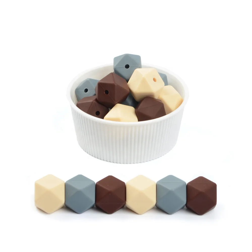 
10Pc Hexagon Beads Silicone Teething Teether Accessories Baby Pacifier Dummy Soother Toy Food Grade 14mm lentejas de silicon 