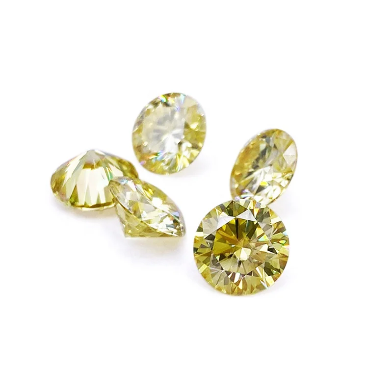Golden Yellow Color Moissanite Loose Stone  Round Cut VVS 1 Carat DEF Synthetic Moissanite  Diamonds