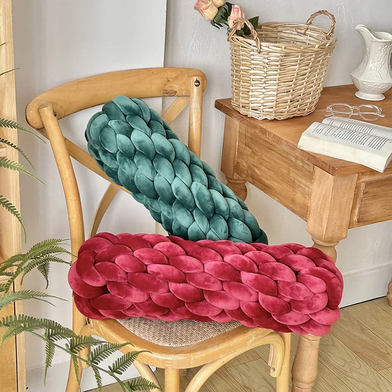 Handmade knitted long knotted pillow bedroom plush cushion living room decorative sofa cushion pillow pillow