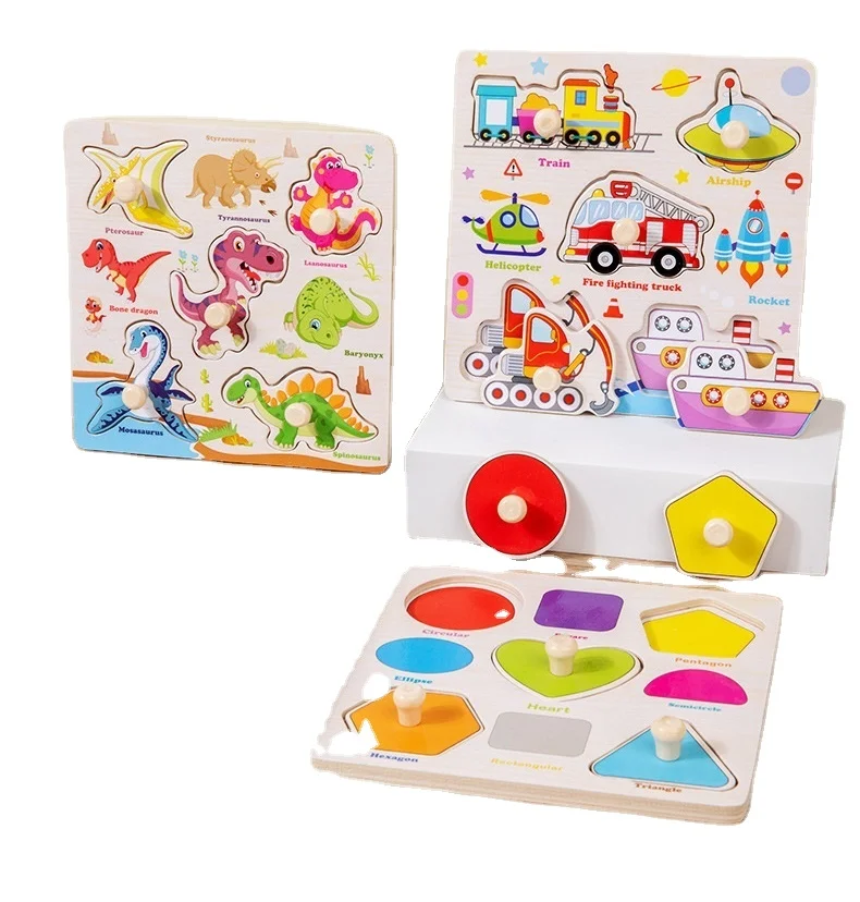 Hand Grab Matching Board Early Educational Alphabet Learning Wooden Peg Knob Hand Grasp Puzzle Children Kids Toy