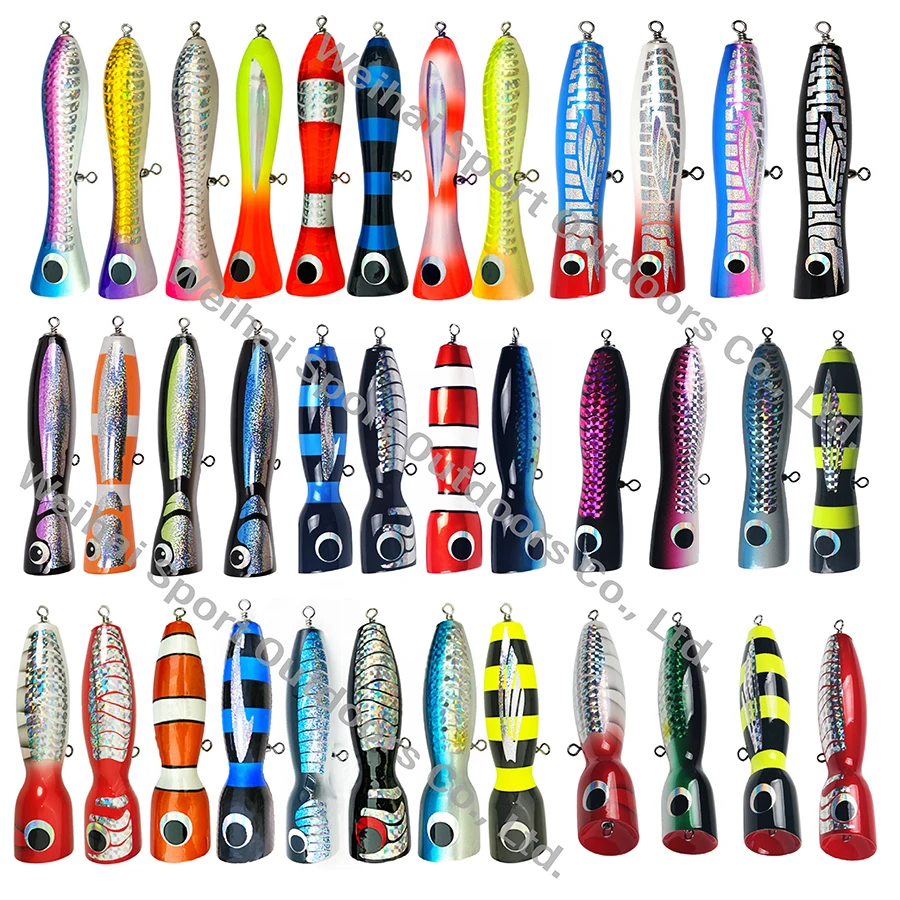 Wholesale Wooden Popper Lure Handmade Hard Trolling Fishing Baits Wood Lure Popping Bait Top Water  wooden lures