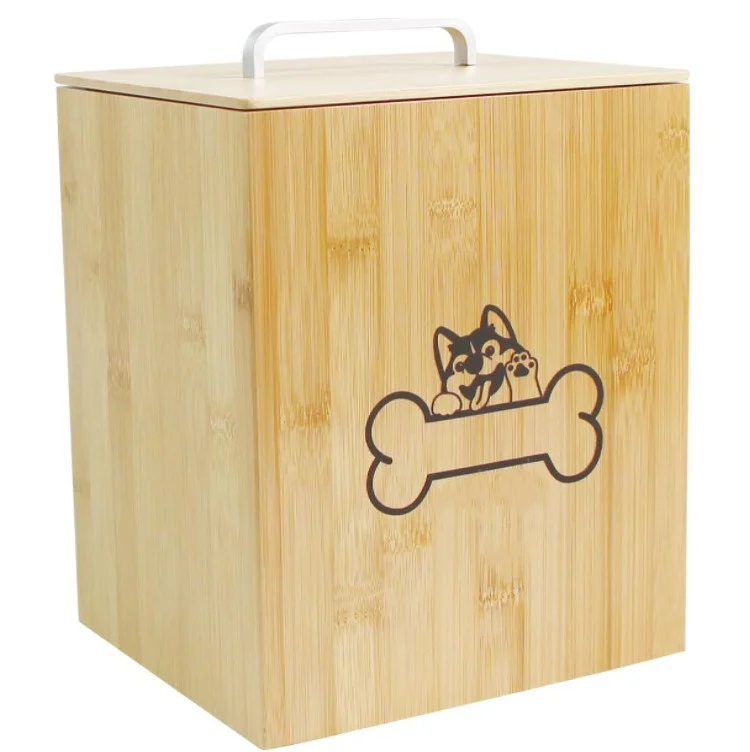 Dog Treat Container Wooden Pet Food Storage Container with Airtight Lid