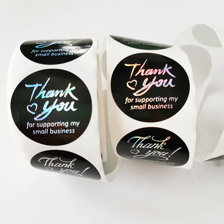 Printed Custom Logo Adhesive Vinyl Roll Labels Package Use Thank You Round Label Sticker