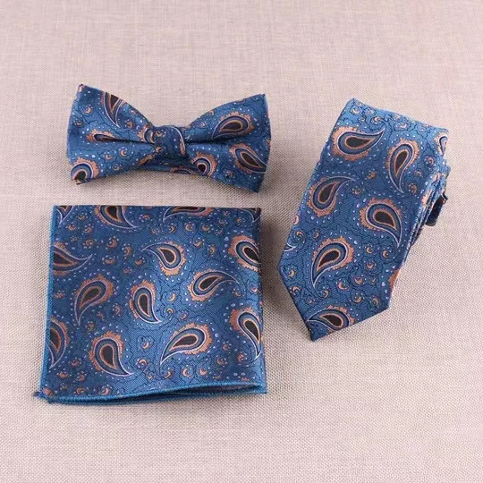 boys green paisley modern fashion  mens skinny neck ties 6cm luxury customized  necktie and bow tie pocket square set