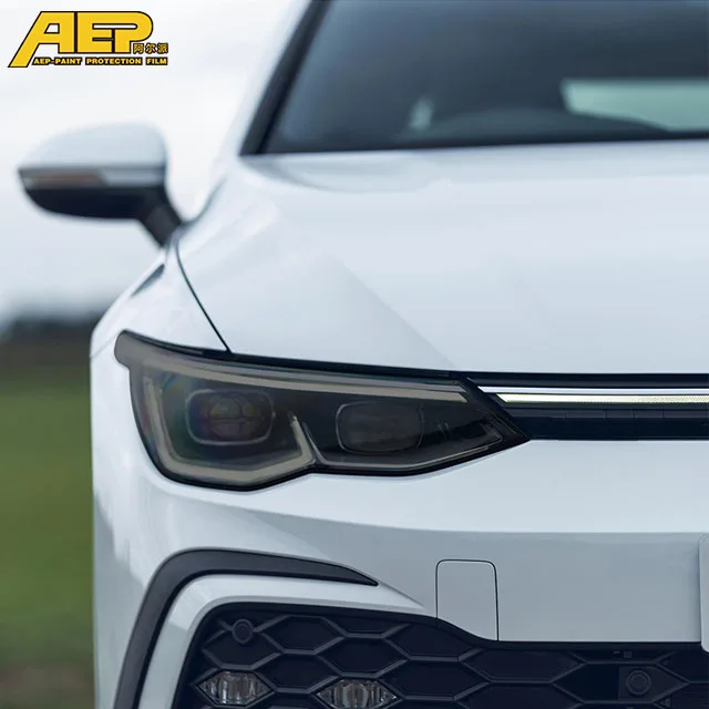 AEP Car Headlight Protective Tint Film Smoke Black Transparent TPU Sticker For Volkswagen VW Golf 8 MK8 R Line GTI 2020 2021