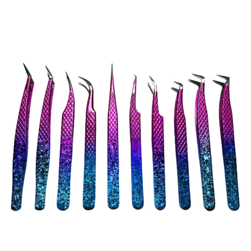 New Style Stainless Steel Lash Tweezer Set Private Label Glitter Ice Flower Tweezer for Eyelash Extension