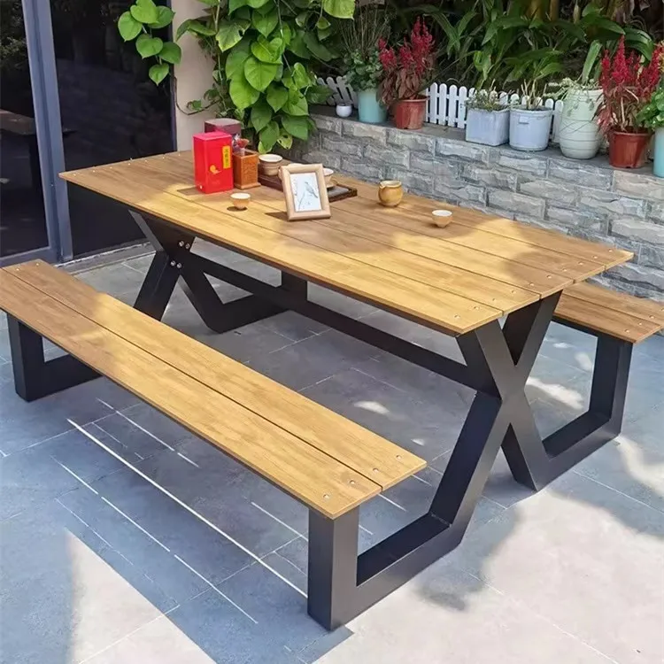 Hot Sale Modern Fashion Style Long Wood Metal Composite Park Garden Patio Outdoor Bench