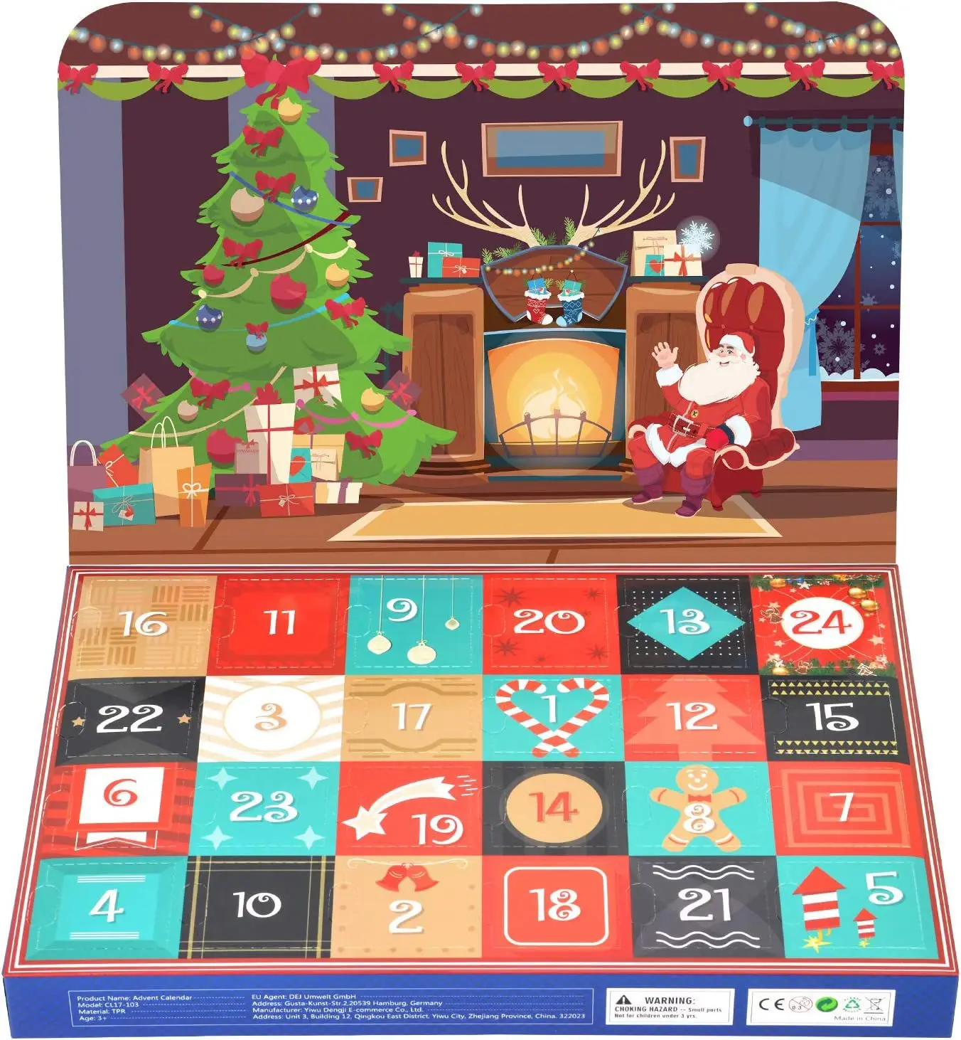 Pink Custom Christmas 24pcs Advent Calendar Cardboard Box Surprise Blind Xmas Gift Box For Chocolate Cosmetic