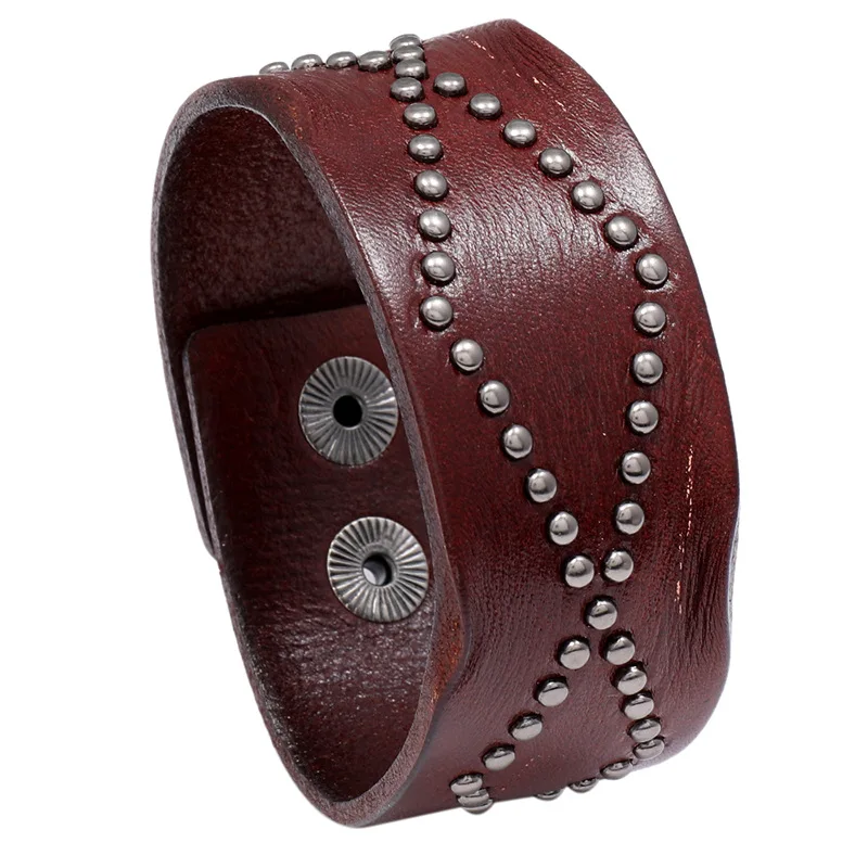 P01993 Retro Punk Gothic Punk Leather Cuff Bracelets for Men Cowhide Wristbands with Rivets Hip Hop Singers Parties Gift Idea