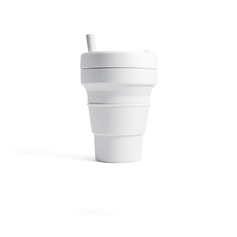 Amazon продукт 16oz Прямая поставка с фабрики многоразовая Складная силиконовая чашка для кофе с соломой