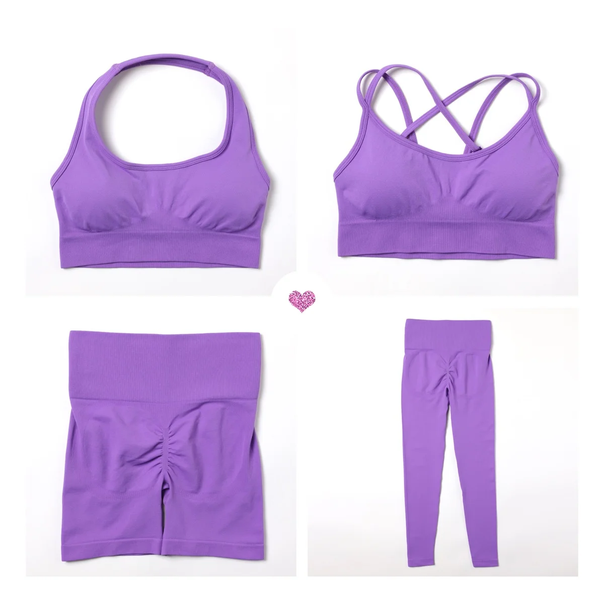 2/3/4 Pcs Sexy Summer Athletic Apparel Active Fitness Clothes for Women, Seamless Sports Bra + Scrunch Butt Shorts + Yoga Pants