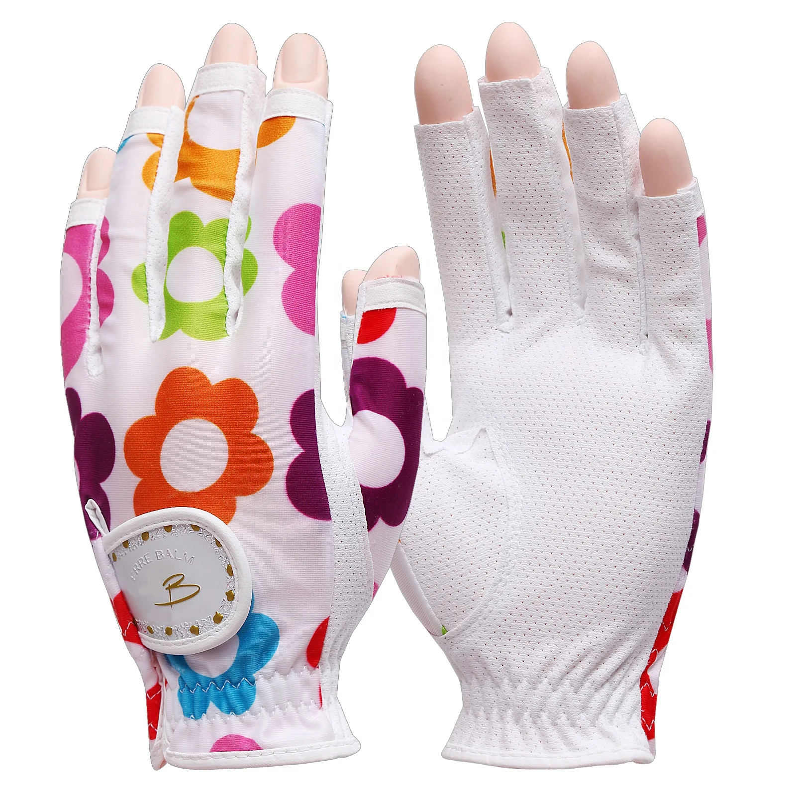 Custom Janpan Punching Polyester Print Nail Breathable Fabric Golf Gloves