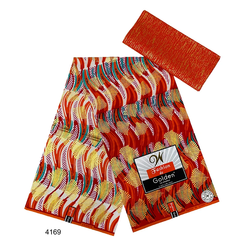 2024 Newest African Kente Fabric gold Real Wax Fabric Nigeria Ghana Style Tissu Sewing Dress Craft DIY Cotton 4+2 yards