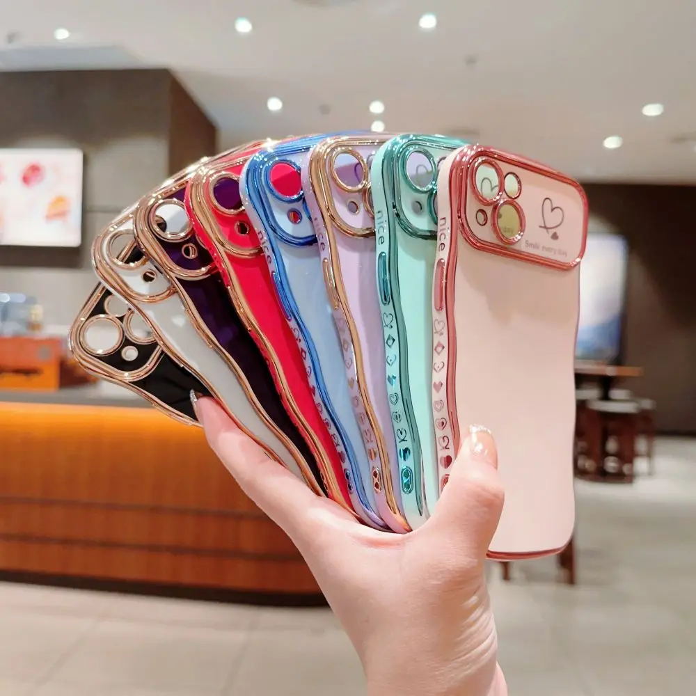 Luxury Love Heart Wave Phone Case for iPhone 11 12 13 14 15 S24Ultra S23 S22U Soft Cute Korea Girls Cover