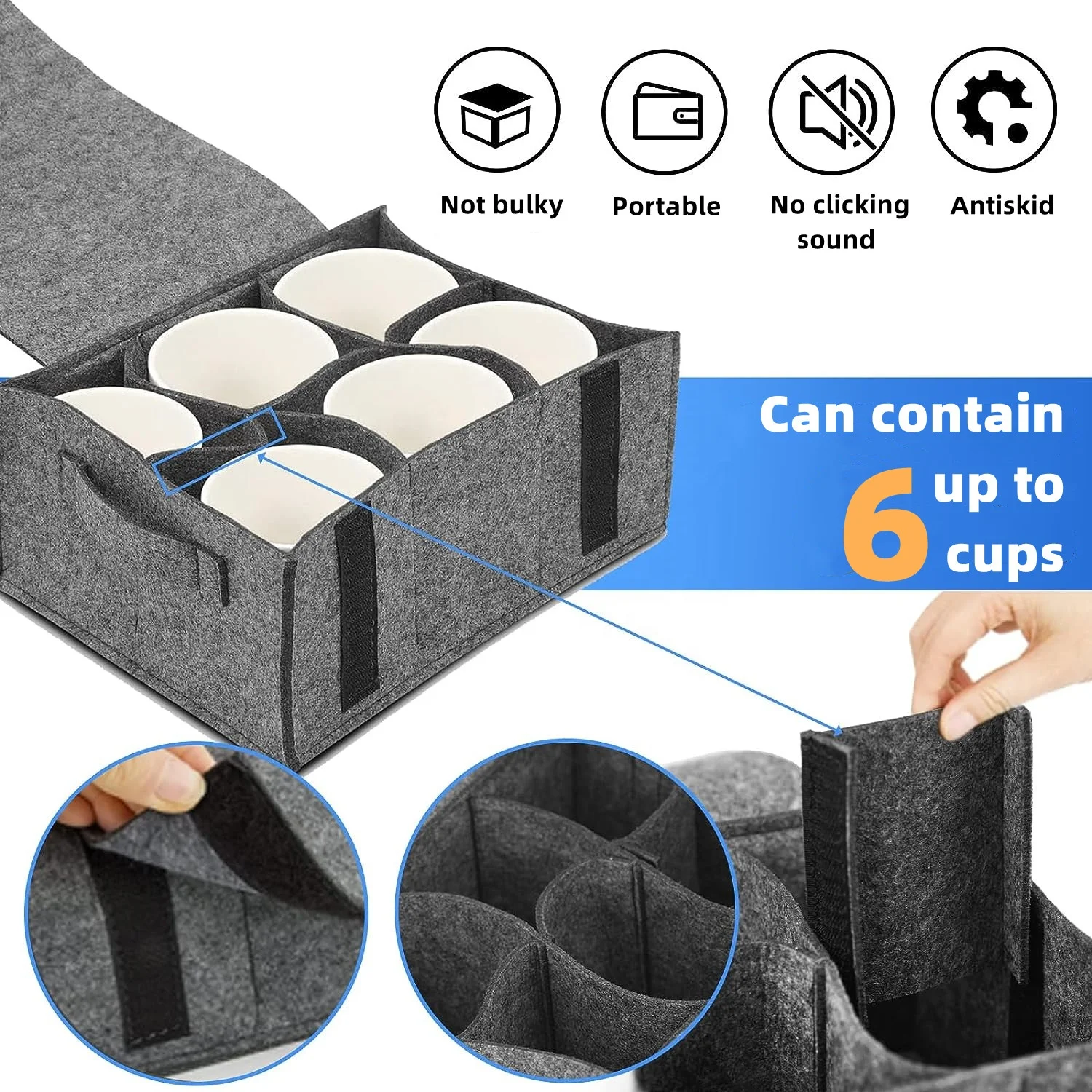 Portable and Foldable Camping Accessories Durable Felt Motorhome Cup Holder Carrier for 6 Cups