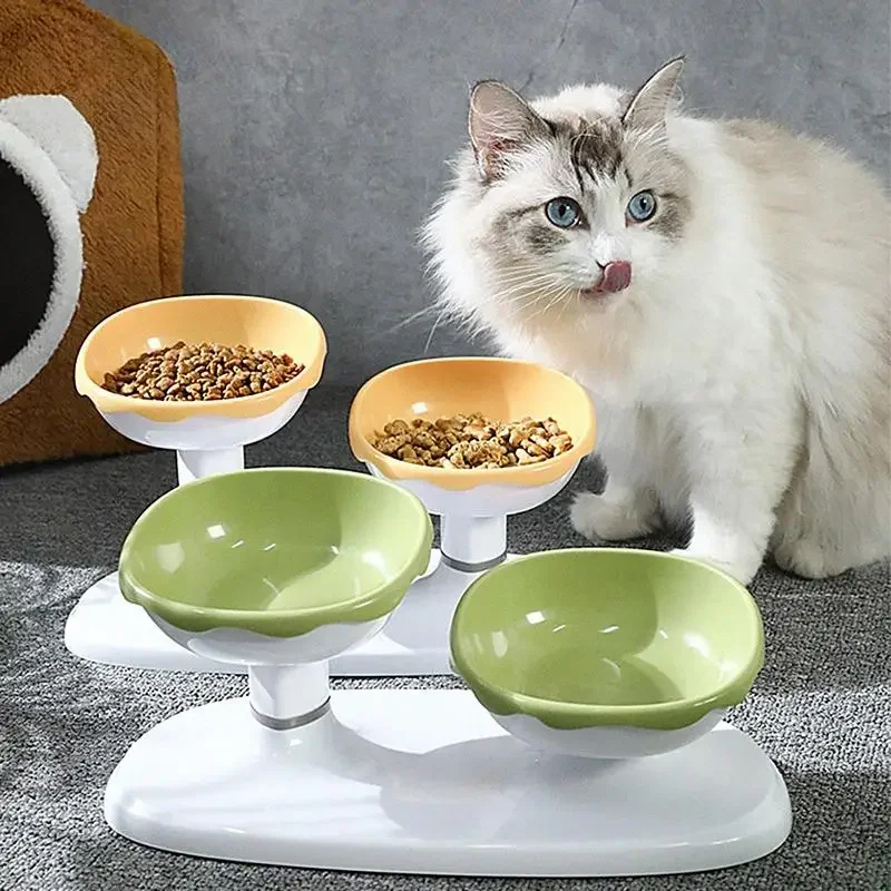 Xianchanpets Adjustable Cream Double Bowl Feeder New Step-By-Step Combination Pet Bowl for Small Animals Water & Food Serving