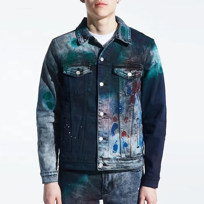 OEM high quality men jeans jacket usa street graffiti paint mens jackets outerwear