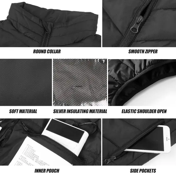 Carbon Fiber Element Customized Thermal Cotton Lightweight Washable Mens Electric Heating Gilet for winter