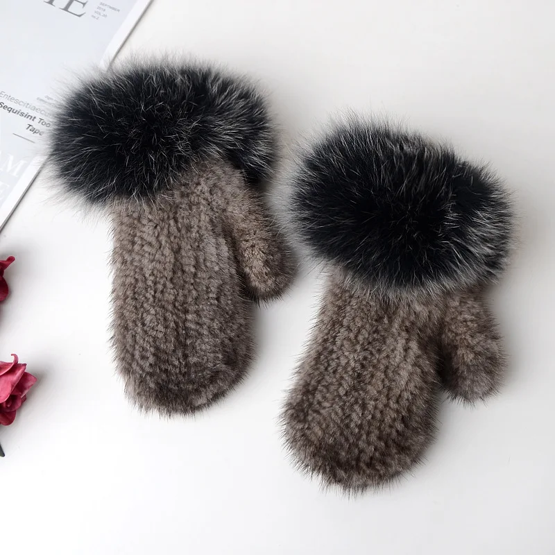 Новинка, вязаный женский зимний теплый мех норки с пальцами