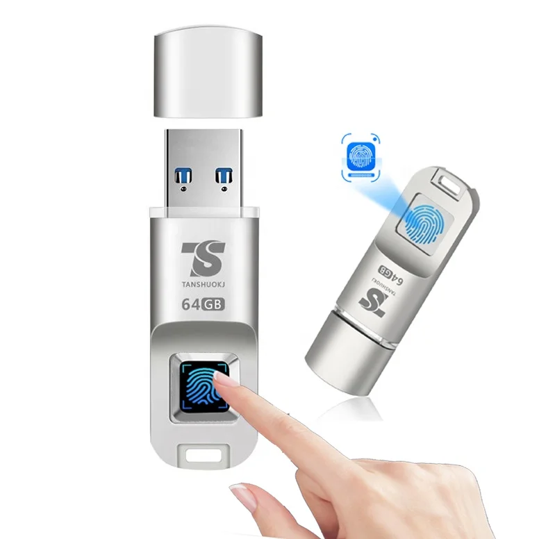 MOQ 1 PC 128gb 256gb 512gb Black Silver Color Metal Pen Drive Fingerprint Encryption Usb 3.0 Flash Drive