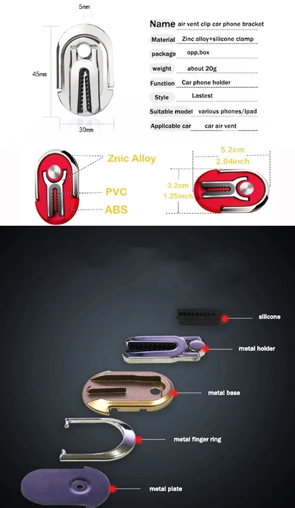 360 Rotation Air Vent Holder Car Mobile Phone Metal Stand Holder.jpg