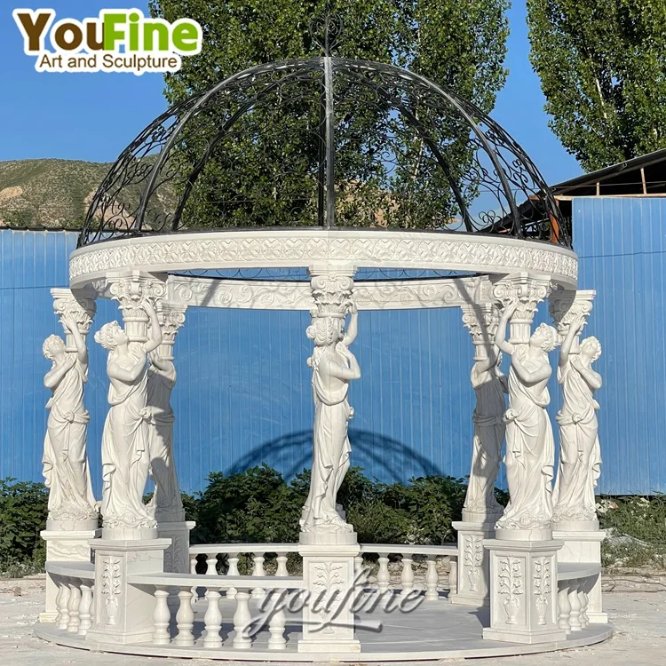Outdoor Lady Statue Hand Carved Garden Marble Garden Gazebo