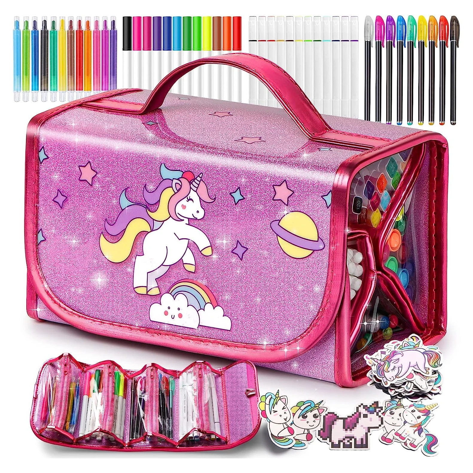 Fruit Scented 45 pcs Markers Set with Unicorn Pencil Case Color Pencils Art Supplies Crafts Coloring Set for Kids