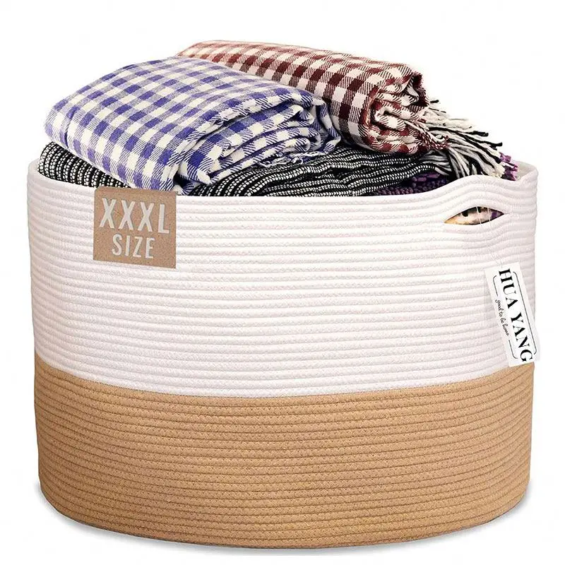 Wholesale woven folding large toys laundry storage cotton rope baskets with handles