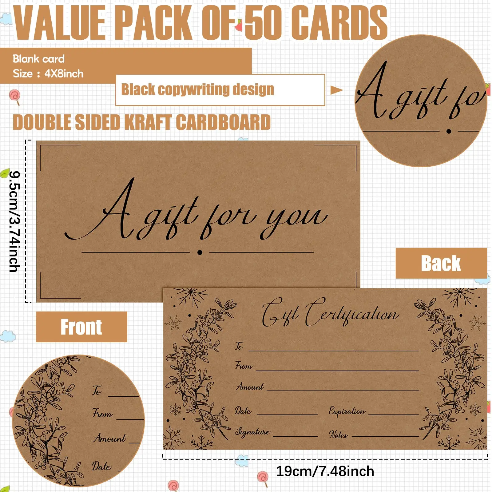 Blank Gift Certificates for Small Businesses Double Sided Kraft Black Foil Certificate Cards Paper Vouchers