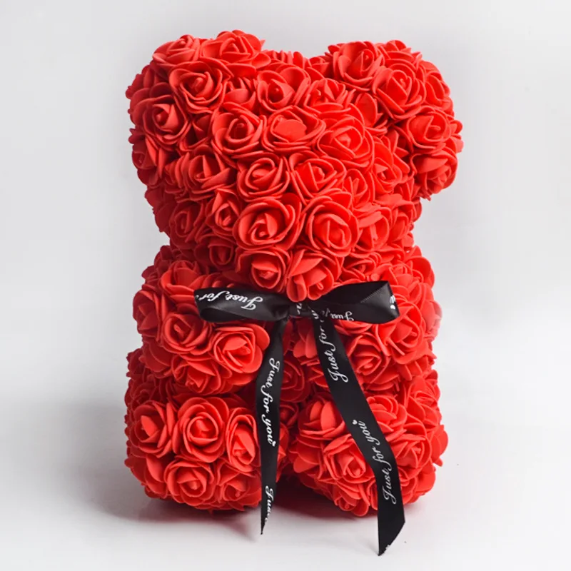 cheap Multi-color Artificial Flowers 25cm 40cm Teddy Bear Plush Toy Valentine PE Rose Teddy Bear with gift box