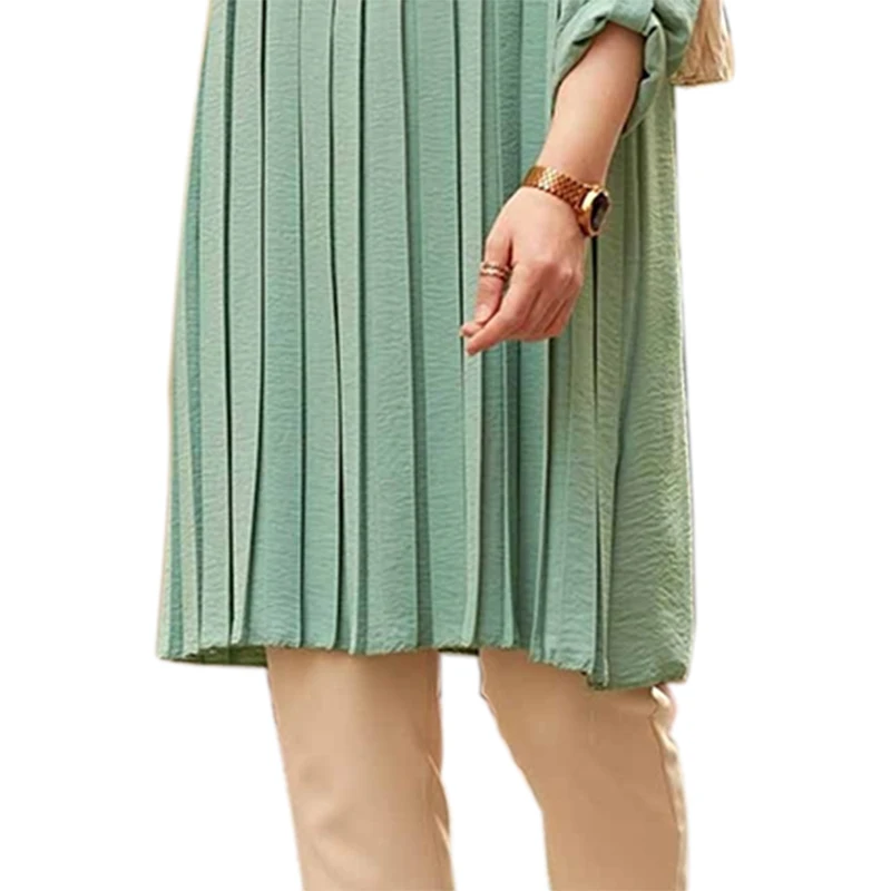 Factory wholesale blouse muslimah muslim blouses women dubai turkey long sleeve pleated solid shirt tops