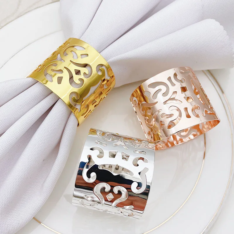 2021 Simple style Hollow round napkin ring metal napkin  circle  rose gold napkin holder for Party